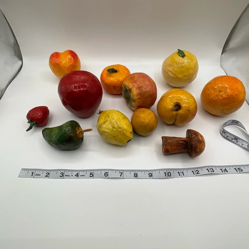 Handmade Fruit Bowl Painted Paper Mache Vegetables Rustic Kitchen Decor - Picture 7 of 8